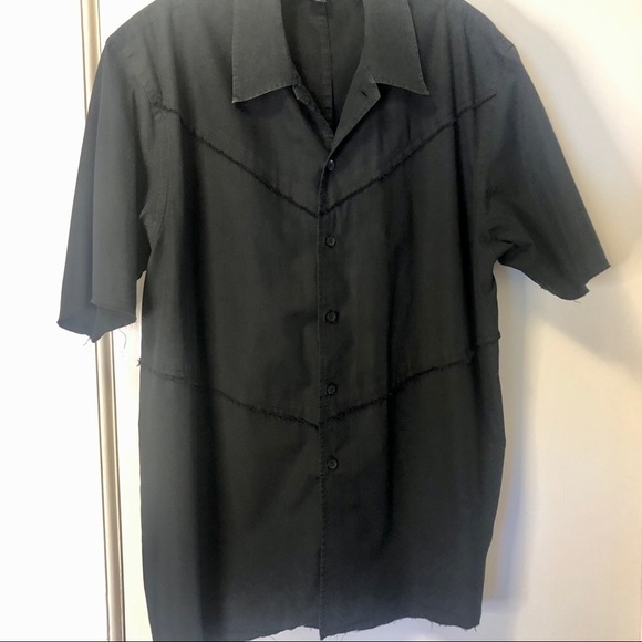 Reaction Kenneth Cole Shirt Black Button Up Short Sleeves Frayed Men's Large - Picture 6 of 16